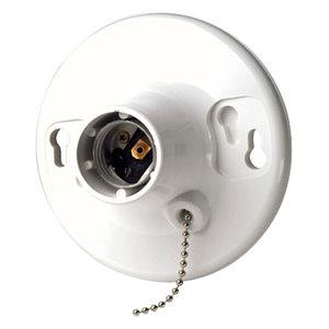 Lamp Socket Pull Chain Outlet Box Mount 1 Circuit Plastic White