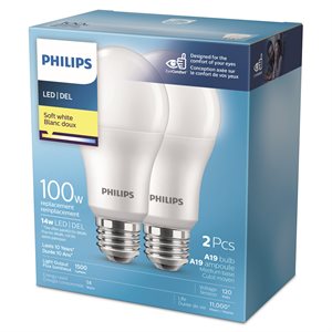 2PK Frosted LED Bulbs A19 100W E26 Soft White Non-Dimmable