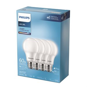 4PK Frosted LED Bulbs A19 60W E26 Daylight Non-Dimmable