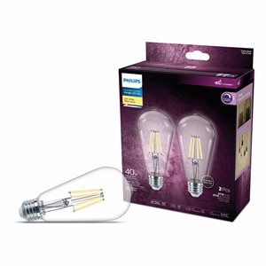 2PQ Ampoules DEL Transparentes Décoratives ST19 4.4W=40W E26 800lm Blanc Doux