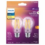 2PK Ultra Definition Clear LED Bulbs A19 60W E26 Soft White Warm Glow Dimmable