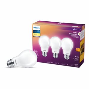3PK Ultra Definition Frosted LED Bulbs A19 60W E26 Soft White Warm Glow Dimmable