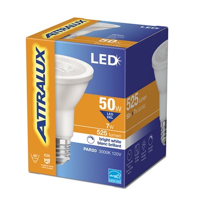 Ampoule LED PAR20 Dimmable à Base E26 7W Blanc Lumineux