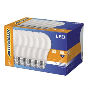 6PK Bulb A19 LED Non-Dimmable E26 Base 9W Bright White
