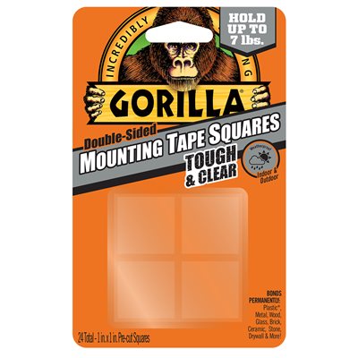 24PQ Carrés De Ruban De Montage Résistant Et Transparent Gorilla 1x60in Supports 7lb