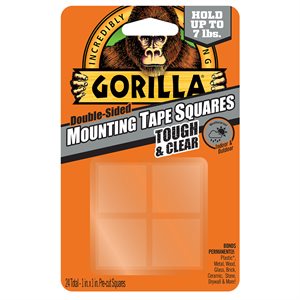 24PK Gorilla Tough & Clear Mounting Tape Squares Holds 7lb