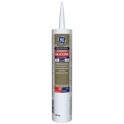 GE Silicone 2 Mastic de cuisine et de salle de bain avancé 298ml Blanc