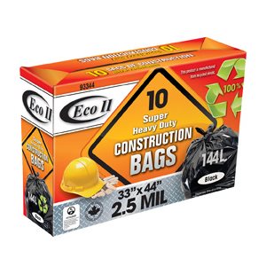 Construction Garbage Bags 33x44in 2.5mil Black 10PC