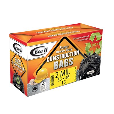 15PQ Sacs Poubelle De Construction 35x48po 2mil Noir