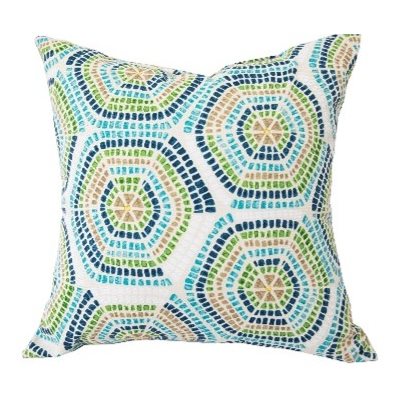 Outdoor Toss Pillow 16in x 16in Blue / Green Geo