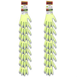 24 Pairs Hi-Vis Knit Liner with Foam Latex Palm (2 Clip Strips Of 12Pairs)