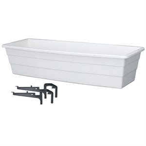 Futura Window Box Planter Plastic With Brackets 31.75x8.5x6.5in White