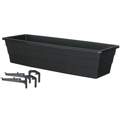 Futura Window Box Planter Plastic With Brackets 31.75x8.5x6.5in Black