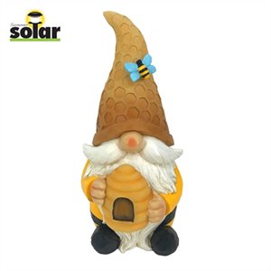 Garden Gnome with Honeypot Polyresin with Solar Light 10in