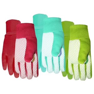1Pair Gloves Garden Ladies Jersey / Canvas W / Grip Dot Palm Size: M Lime / Aqua / Raspberry