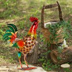 Rooster Metal Yard Statue with Glossy Turquoise Tail 16" high