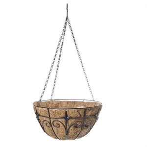 Classic Finial Wire Hanging Basket with Coco Liner 14in Black