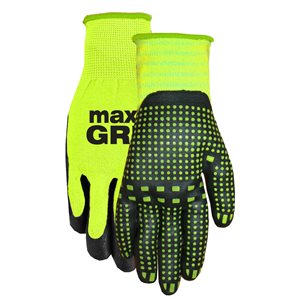 1Pair Gloves Work Unisex Max Grip Chemical Resistant Size: L / XL Nitrile Palm Yellow Hi-Vis