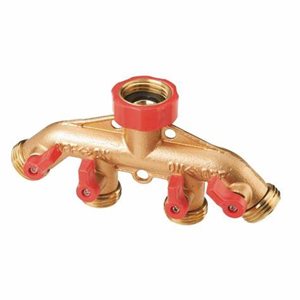 Brass 4-Outlet Faucet Manifold with Shut-Off 1 / 2in