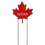 Wooden Red Maple Leaf Stake - 'Let It Snow' 11.8in x 12.4in High