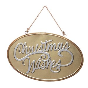 Wall Mount Metal Christmas Wishes Sign 19.5in Gold